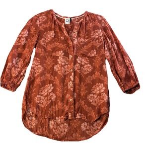 Anthropologie Akemi+ Kin Blouse Womens XS Rust Orange Floral Boho Lightweight